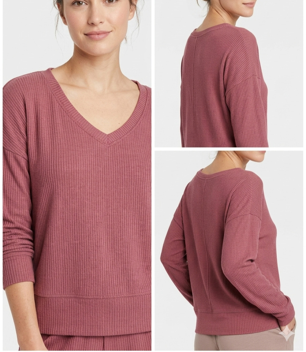 Auden Sleepwear Top Mauve Ribbed Long Sleeve Reversible Neckline Women’s XS NWT